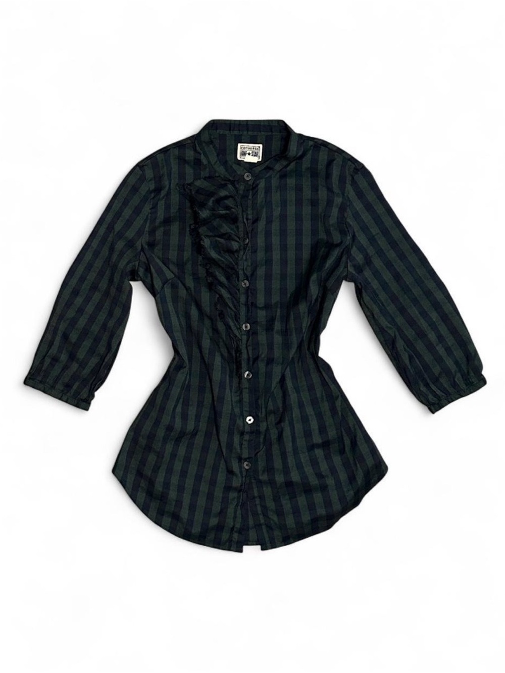Women’s Y2K 2008 Converse One Star Dark Green Navy Checkered Button Up Blouse XS